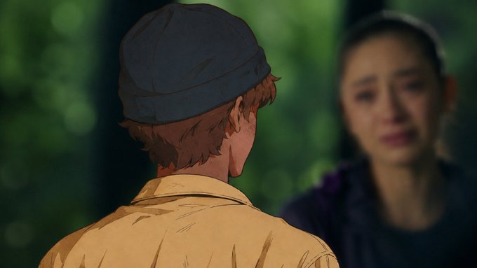 An illustrated figure in a yellow jacket and dark cap faces a blurred live-action woman in a forest setting, symbolizing a quiet, introspective encounter. The imagery aligns with the post's reflection on subtle but transformative innovation, contrasting the focused animation with an out-of-focus reality to hint at @quipnetwork's understated push toward changing user behavior in security.