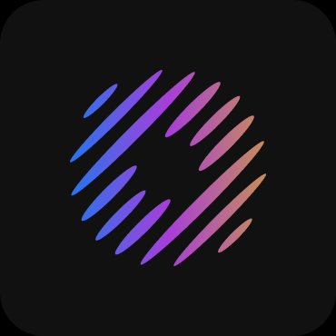 A minimalist logo design consisting of curved, colorful lines in blue, purple, and orange arranged in a circular pattern on a black background.