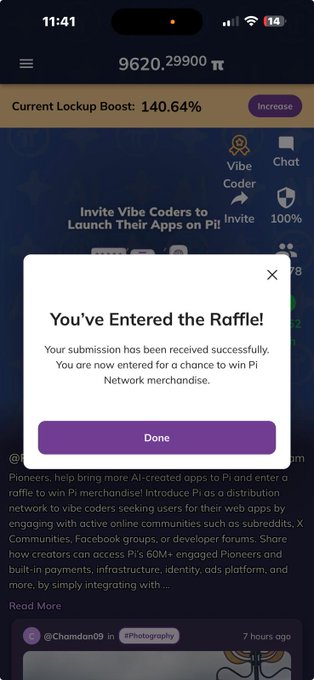 The image shows a cell phone screen displaying an app called "You've entered the raffle." The text indicates that the user has been entered into a contest, and they have won something as a result of their participation.