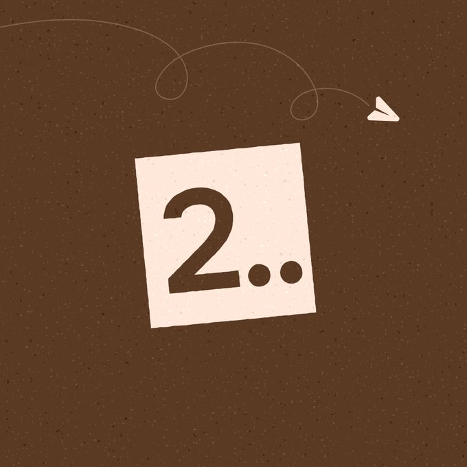 A minimalist illustration on a brown background featuring a small paper airplane flying with a curly trail and a square note marked '2..'