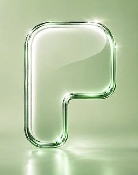 The image displays a green-tinted, translucent letter "P" with a glossy, glass-like appearance. 

This visual ties to the accompanying post about $PONS token volume plummeting 92% in 30 days on Robinhood (from $931M to $70M), with the "P" likely symbolizing the beginning of the "$PONS" ticker mentioned in the caption.