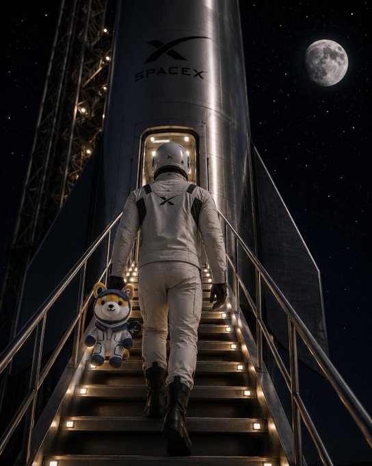 The image features a man dressed as an astronaut walking down stairs with a teddy bear in his hand. The caption of the image reads "One day, anyone who wants to go to the Moon, Mars or beyond will be able to." This suggests that there is a connection between the man's action and the idea of space exploration, possibly indicating a theme for an event or promotion related to space travel or astronomy.

The stairs are illuminated with lights, which adds to the overall atmosphere of the image. The presence of the teddy bear might symbolize the idea of companionship during such journeys into space or serve as a fun and lighthearted way to engage people in conversations about space exploration.