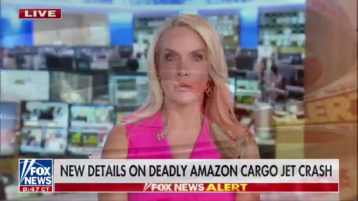 A Fox News anchor in a pink top reports live on "NEW DETAILS ON DEADLY AMAZON CARGO JET CRASH" with a "FOX NEWS ALERT" banner at 8:47 CT, providing a backdrop to news coverage of a separate story about a $245 million crypto heist by 22-year-old Malone Lam, whose crew allegedly financed jets with their stolen proceeds.