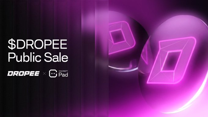 ?".DROPEE" is displayed on a purple background, accompanied by two pink circles with "?".DROPEE" written inside them.