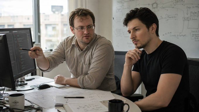 The image shows two men sitting at a desk, looking at a computer screen with a mouse and keyboard nearby. They appear to be working together or discussing something related to their work. The background features a whiteboard that has some writing on it, which could possibly be part of their project or discussion.