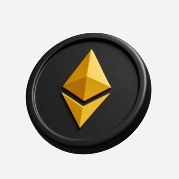 A black round emblem displaying the golden Ethereum (ETH) logo, representing the cryptocurrency coin that a swing trader strategically sold and repurchased to lock in profit.