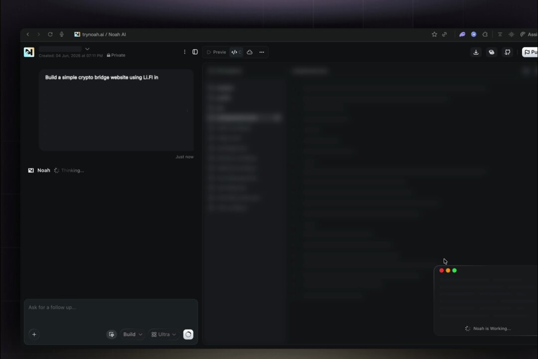 The image shows a computer screen displaying a chat window with a message from someone named "Noah" who has just posted something about cross-chain protocols. The chat window contains several lines of text, including mentions of "@lifiprotocol", "@solana", and "cross-chain". The post also includes links to other posts on the same topic, suggesting that Noah is sharing information or resources related to cross-chain protocols with others interested in this area.