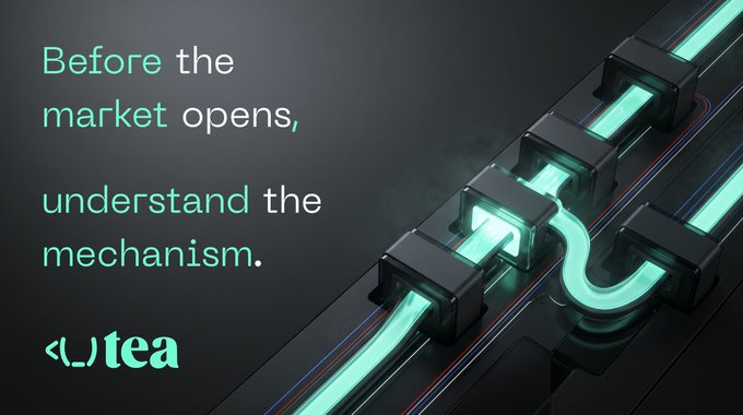 The image features a black background with neon green lines, which are connected by small square blocks. The text "Before the market opens, understand the mechanism. Emissions help attract liquidity. Liquidity helps markets form onchain." is displayed above the image.