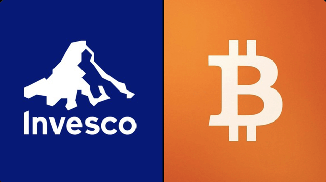 The image shows a split display featuring the Invesco QQQ fund logo on a blue background (left) alongside the Bitcoin (BTC) logo on an orange background (right). It visually represents the investment comparison posed in the post, pitting a traditional NASDAQ 100 index fund investment against a Bitcoin investment.