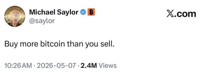 This photo has a screenshot of an Xcom sign that says "More than 10:26 am 20-05-07 2.4 million views", which indicates that there are over two million views for this post. The caption reads, "Michael Saylor $MSTR". This implies that the image is related to Michael Saylor's account or social media posts on Xcom.