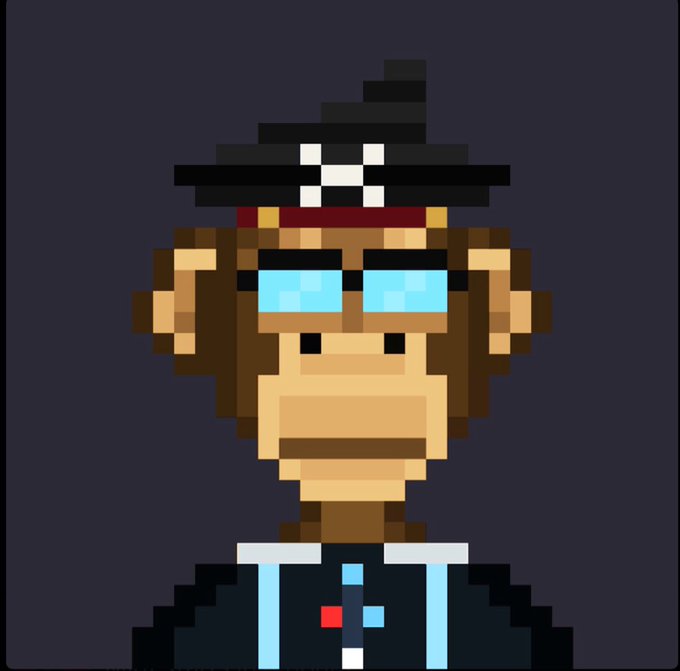 The image shows a pixel art portrait of a chimpanzee character with blue glasses and a black wizard-style hat with a red band, set against a dark purple background. This appears to be promotional artwork related to the "Moankee Auction" giveaway mentioned in the post, likely featuring the project's mascot.