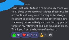 A screenshot of a text message posted on social media at 16:50, reading 'Guys I just want to take a minute to say thank you...' with 10 comments, 11 reactions, and other engagement metrics.