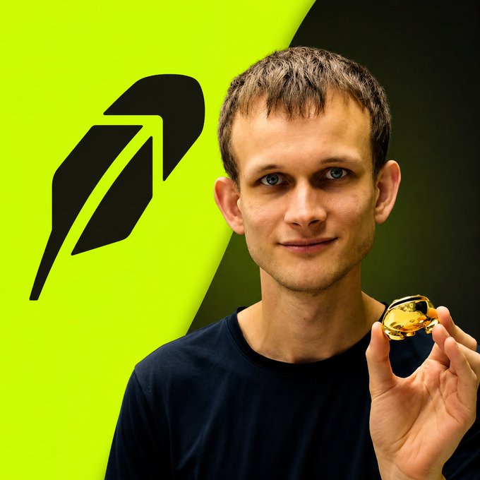 The image shows Vitalik Buterin, Ethereum's co-founder, holding a small golden object while standing in front of a bright green background featuring the Phantom (SOL) logo. The post contrasts bearish sentiment toward Ethereum with bullish structural adoption, using Buterin's image to represent the project amid the "Hated Rally."
