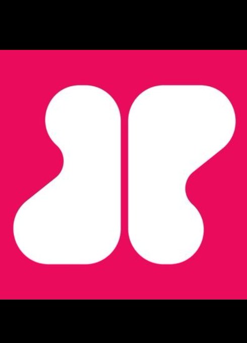 The image features a pink square with white lettering that reads "J" and "P". The letters are arranged in a unique way, with two of them overlapping each other. This design choice creates an interesting visual effect and adds a touch of creativity to the overall composition.
