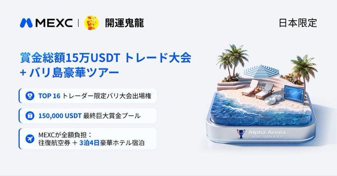 MEXC launches its "開運鬼龍" (Lucky Dragon) Japan-exclusive trading competition featuring a 150,000 USDT prize pool, with top 16 traders winning an all-expenses-paid luxurious 3-night, 4-day Bali tour through the Alpha Arena championship.