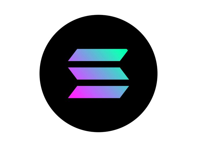 The Solana logo displayed as a three-bar design in gradient teal, purple, and blue colors within a black circle on a white background.