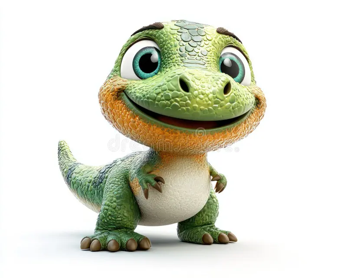 A smiling 3D-rendered cartoon crocodile with big turquoise eyes stands on a white background, with a faint "dreamstime" watermark visible across the image. The mascot-like reptile visually represents a friendly "coach" figure, mirroring how the post portrays the Sleepagotchi app as turning raw sleep data into actionable next steps rather than just delivering criticism.