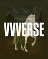 The image shows a horse with the bold text "VVVERSE" overlaid on it, serving as a promotional graphic for the VVVerse NFT platform. The text ties into the post's reference to Solana NFTs on verse_works, highlighting the platform's branding.