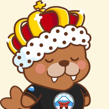A cartoon illustration of a brown bear character wearing a golden crown and a black t-shirt, with a Bitcoin logo on the shirt.