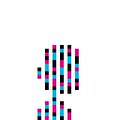 Small pixelated icon depicting a rocket or tower shape in pink, blue, and white colors against a light gray background.