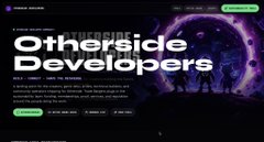 The image shows a website banner with the headline "Otherside Developers" and the subheading "BY YUGA LABS," featuring three silhouetted figures standing against a cosmic purple planet backdrop, with green buttons and text about building together—aligning with the post promoting a community for APAC hobbyists and developers supporting Yuga Labs' core developer team.
