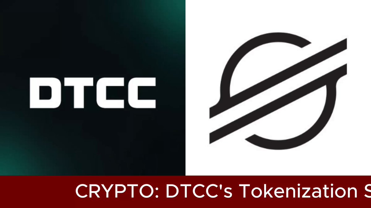 The image features two logos, one for Crypto.DTCC's tokens and another logo for the organization The_DTCC. They are both displayed against a gray background with red text that reads "Crypto: DTCC's Tokens". The image also includes information about a partnership between The_DTCC and the Stellar Organization Development Foundation to tokenize DTC-custodied assets directly on the Stellar blockchain, as indicated by the SEC No-Action Letter.