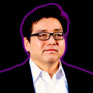 A man wearing glasses and a dark blazer is pictured against a black background with a purple outline around his figure. The accompanying post discusses Wall Street's institutional adoption of Ethereum, mentioning entities like BlackRock, JPMorgan, Fidelity, and Robinhood, suggesting the image likely represents a key figure involved in or commenting on this crypto/institutional finance topic.
