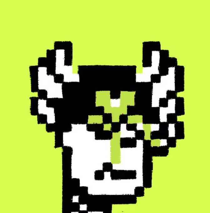 Pixel art of the Undertale character Ralsei, a goat-like figure with horns, wearing a hat and robe with a green heart symbol, set against a bright yellow-green background.