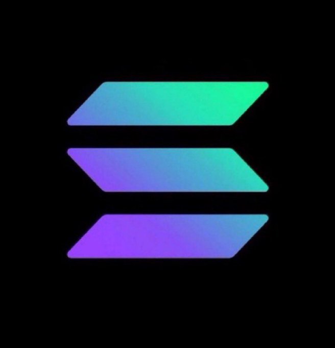 The image displays the Solana logo—three stacked horizontal bars with a gradient transitioning from purple/blue to teal—on a black background. It relates to the post by representing the blockchain network being referenced, as users are asked to share their $SOL (Solana) wallet addresses to participate in the giveaway.