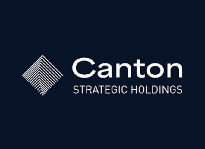 A dark blue background displays the white logo and text for 'Canton STRATEGIC HOLDINGS' next to a geometric diamond icon.