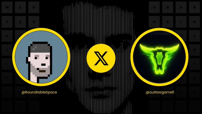The image features a head-to-head matchup graphic with a pixelated character avatar (@RoundtableSpace) on the left versus a glowing green bull/ox skull logo (@outlawgamefi) on the right, separated by an "X" symbol. This visual ties into the post by framing @outlawgamefi's Marshal Pay as a competitor against the fragmented, multi-provider payment status quo, positioning their unified payment solution as a winning alternative.