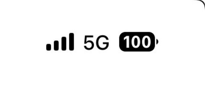 A close-up of an iPhone status bar showing cellular signal bars, a '5G' network indicator, and a battery icon displaying '100'.