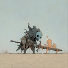 A lone, hooded figure wields a large rifle in a desolate wasteland, approaching a glowing orange portal emerging from the barren desert ground, evoking the post's themes of a castaway and mysterious portal in an upcoming "Wasteland" NFT collection.