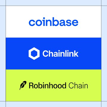 A graphic featuring the logos of Coinbase, Chainlink, and Robinhood Chain stacked vertically, illustrating the partnership announcement that Bitcoin is now live on Robinhood Chain, enabling the creation of $CBBTC-backed tokens on the L4VA Protocol.