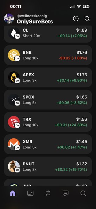 The image shows a phone screen with several different apps displayed, including one with cryptocurrency information and two others that show the names of people. The main focus of this particular app appears to be related to bitcoin, as it has multiple lists containing different names or symbols, possibly for tracking or managing various cryptocurrencies. The image does not provide enough details to understand whether the content on the screen is directly relevant to the post or just a snapshot from the user's phone experience.