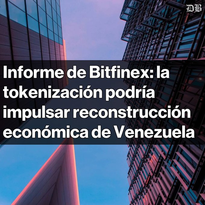 The image shows a tall building with many windows, which appears to be located in Venezuela. The text in the image reads "La tokenización puede ser clave para la recuperación económica de Venezuela Un nuevo informe de Bitfinex destaca que la digitalización de activos permitirá reducir barreras históricas de acceso al capital La tokenización podría facilitar inversiones en sectores". The image is related to the post because it features a tall building with many windows, which could be an office building or a financial institution.