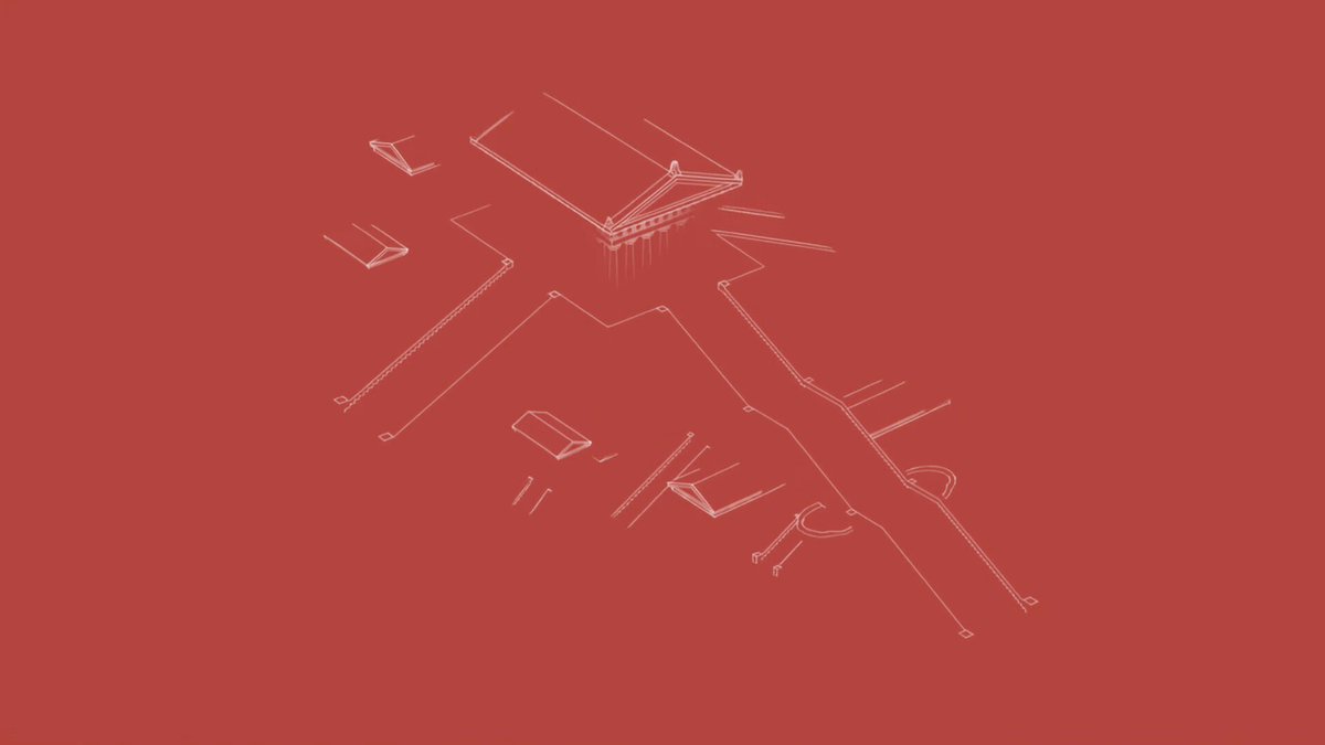 The image features an abstract drawing or sketch of a building rendered in white against a red background, which appears to be a part of a poster for a website called "Speedrun!". The poster showcases various buildings and architectural elements, possibly related to the concept of speedrunning. The text on the poster reads "Get ready for Speedrun! Every month, we bring you a new challenge, exciting developments, and the thrill of new winners." This suggests that the image is promoting an event or competition centered around speedrunning, where participants can showcase their skills in navigating complex virtual environments at high speeds.