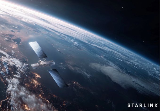 A Starlink satellite streaks across a starry night sky over a glowing, mountainous landscape, with the "STARLINK" name displayed in the corner. The image visually reinforces the announcement of Starlink Mobile's expansion into Europe through its partnership with 4iG Group, symbolizing the satellite-based connectivity the service will bring to underserved areas.
