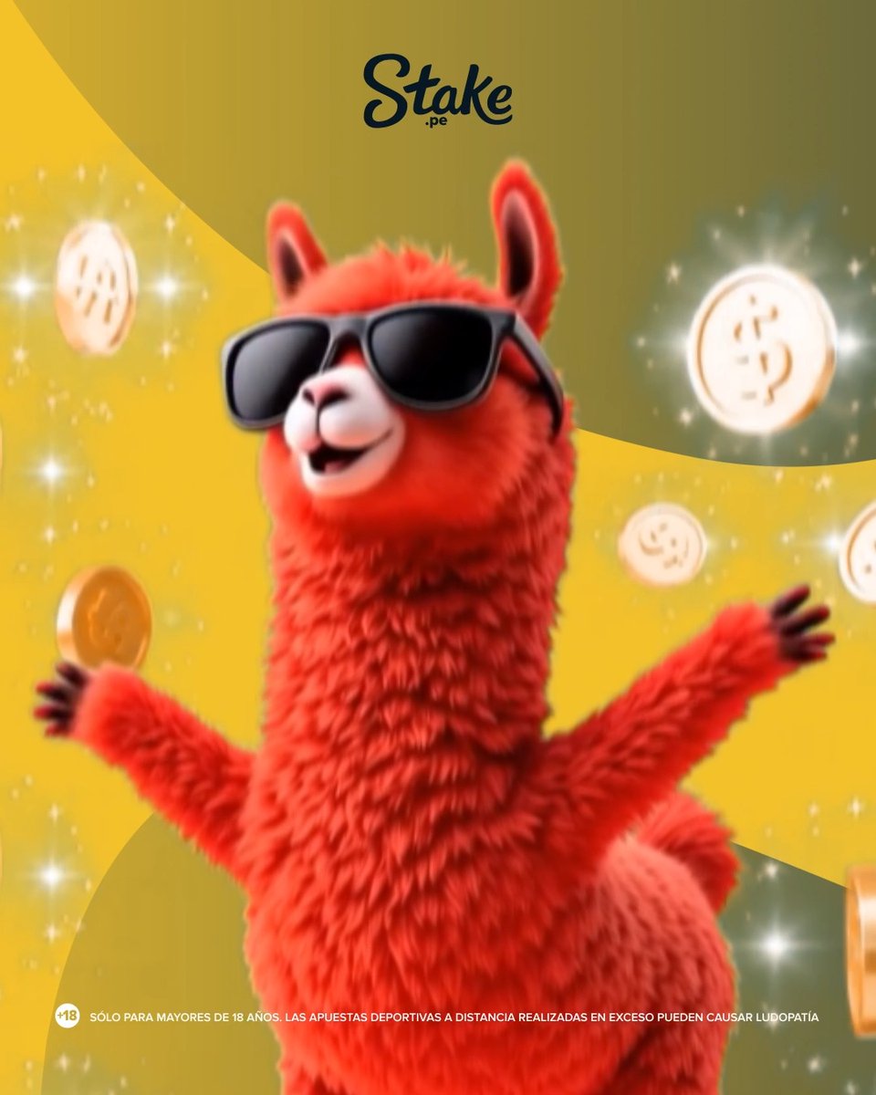 A cool llama mascot is surrounded by sparkling coins, representing the "monthly bonus" mentioned in the accompanying post for playing on Stake.pe.