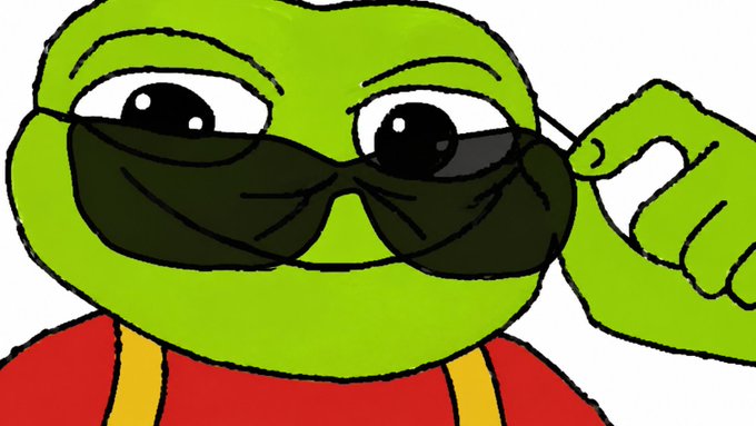 A cartoon Pepe frog wearing dark sunglasses pulls down one lens to reveal a cool, confident gaze, paired with a post promoting "$TOAD" at a $16M market cap with bullish momentum toward $50M. The image's stylish, bullish frog perfectly embodies the meme token's energetic community-driven hype.