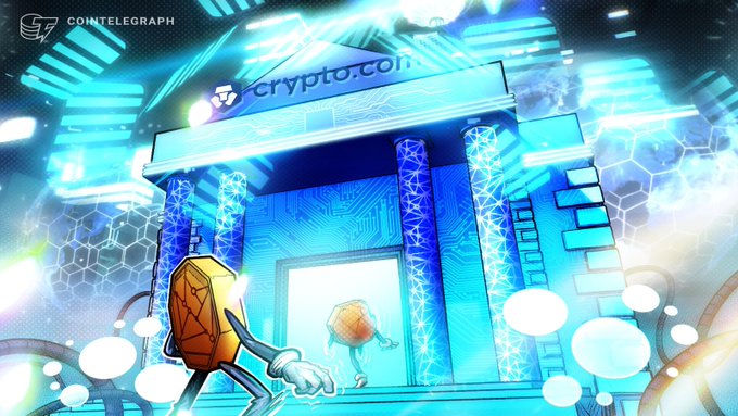 Cointelegraph illustration showing a futuristic crypto.com temple/building with NFT characters approaching it.