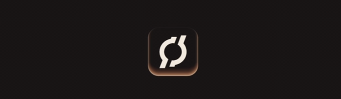 A minimalist digital icon of a white, stylized circular symbol resembling a slashed zero or a fractured ring, set within a rounded square on a solid black background.