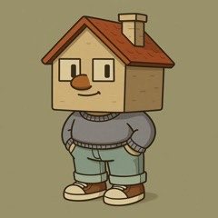 This cartoon depicts a whimsical character with a house for a head, suggesting a "vamp-proof" coin or asset that is as stable and secure as a home.