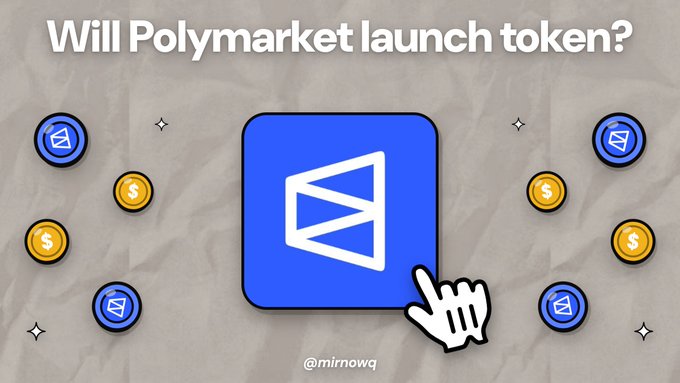 The image features a large Polymarket logo being clicked by a cursor, surrounded by smaller Polymarket and dollar coin icons, with the headline "Will Polymarket launch token?" and the handle "@mirnowq" at the bottom.

The graphic visually reinforces the post's question about whether Polymarket will launch its own token, tying into Shayne Coplan's Token2049 remarks about exploring an onchain asset with programmatic utility for the platform.