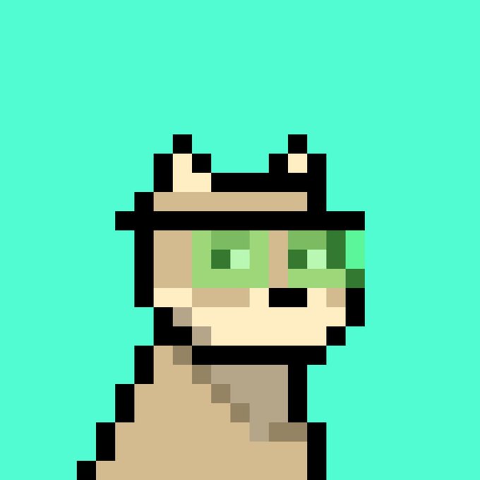 A pixel art image of a tan dog with a black collar and green pixelated sunglasses against a turquoise background, representing the "Doginal Dog" mascot that symbolizes the post's message of resilience and commitment in a tough market.