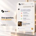 An advertisement for 'Quest AI' displaying the tagline 'One question. Fast answers.' alongside a chat interface screenshot.
