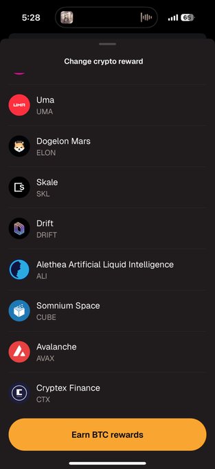 The image shows a phone screen displaying a list of cryptocurrency rewards offered by Hyper Liquid. The user interface features various options such as earning Bitcoin rewards, earning Bitcoin Cash rewards, and earning Bitcoin XL rewards. The app also provides information about the rewards available for each option.