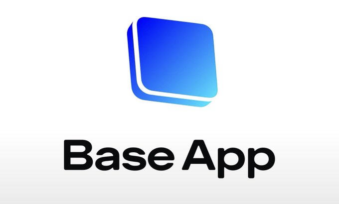 The Base App logo, consisting of a blue and cyan layered square icon above the text 'Base App' on a white background.