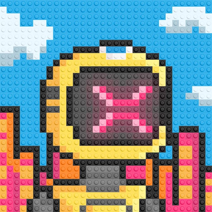 A pixel art astronaut figure rendered in LEGO-style bricks, wearing a yellow spacesuit with a pink heart visible inside the dark helmet visor. The image evokes themes of love and adventure in space, aligning with the post's expression of agreement and community spirit within the XRP and XRPL crypto community.