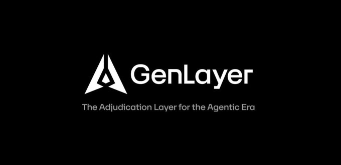 The GenLayer logo on a black background with the tagline 'The Adjudication Layer for the Agentic Era'.